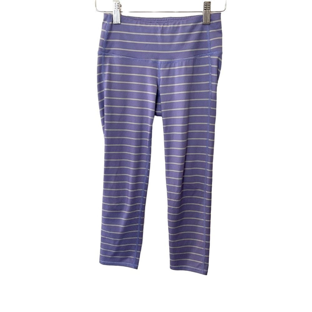 Athleta Womens XXS Stripes Chaturanga Capri Purple Gray Activewear Athleisure